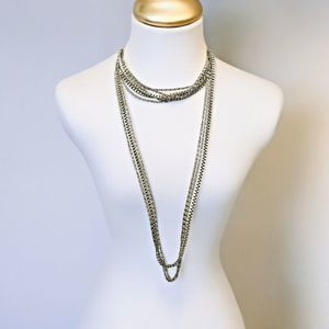 West Germany Necklace Vintage Silver Tone Swirl Box Triple Strand LONG 54"